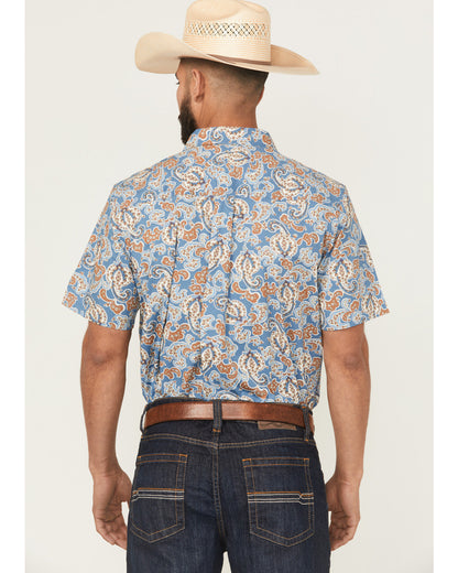 Men's Boise Paisley Print Short Sleeve Button-Down Stretch Blue
