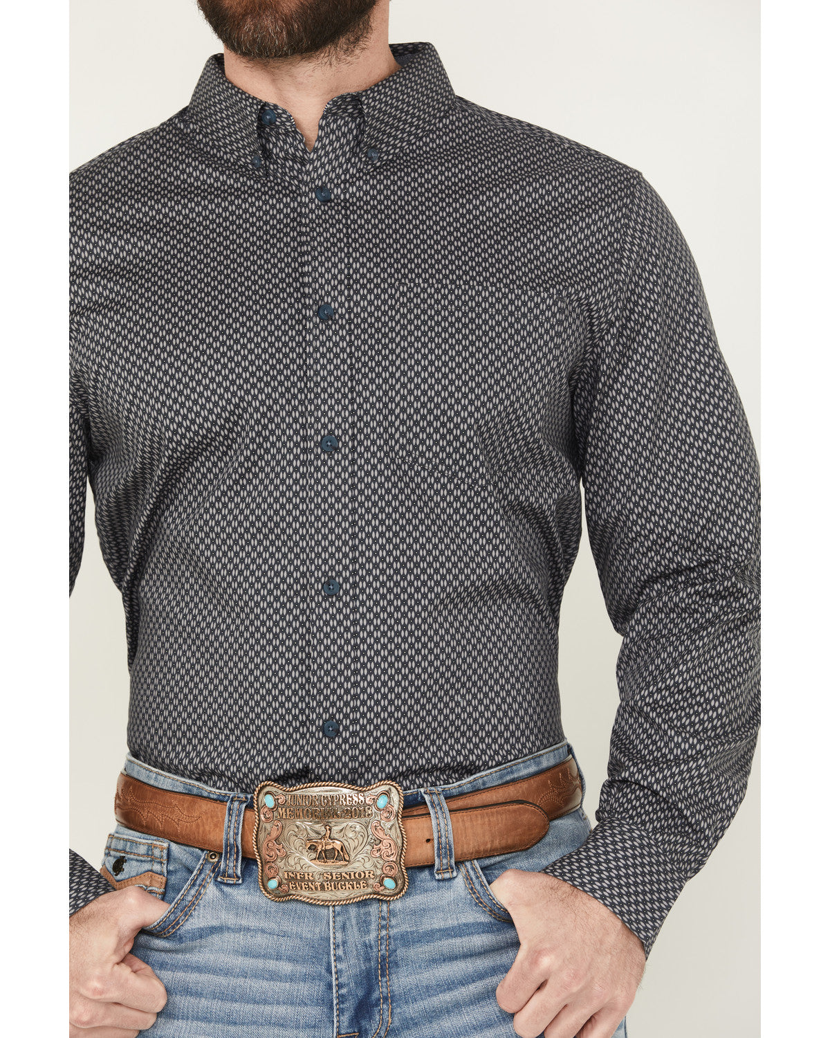 Men's San Juan Geo Print Long Sleeve Button-Down Stretch We Steel Blue