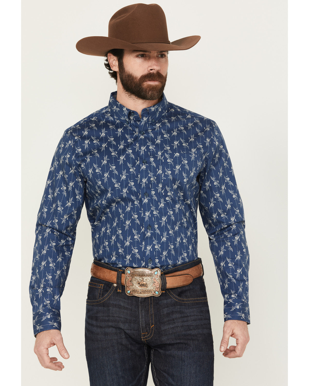 Men's Gila Grove Floral Striped Long Sleeve Button-Down Str Blue