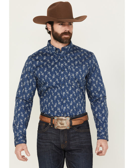 Men's Gila Grove Floral Striped Long Sleeve Button-Down Str Blue