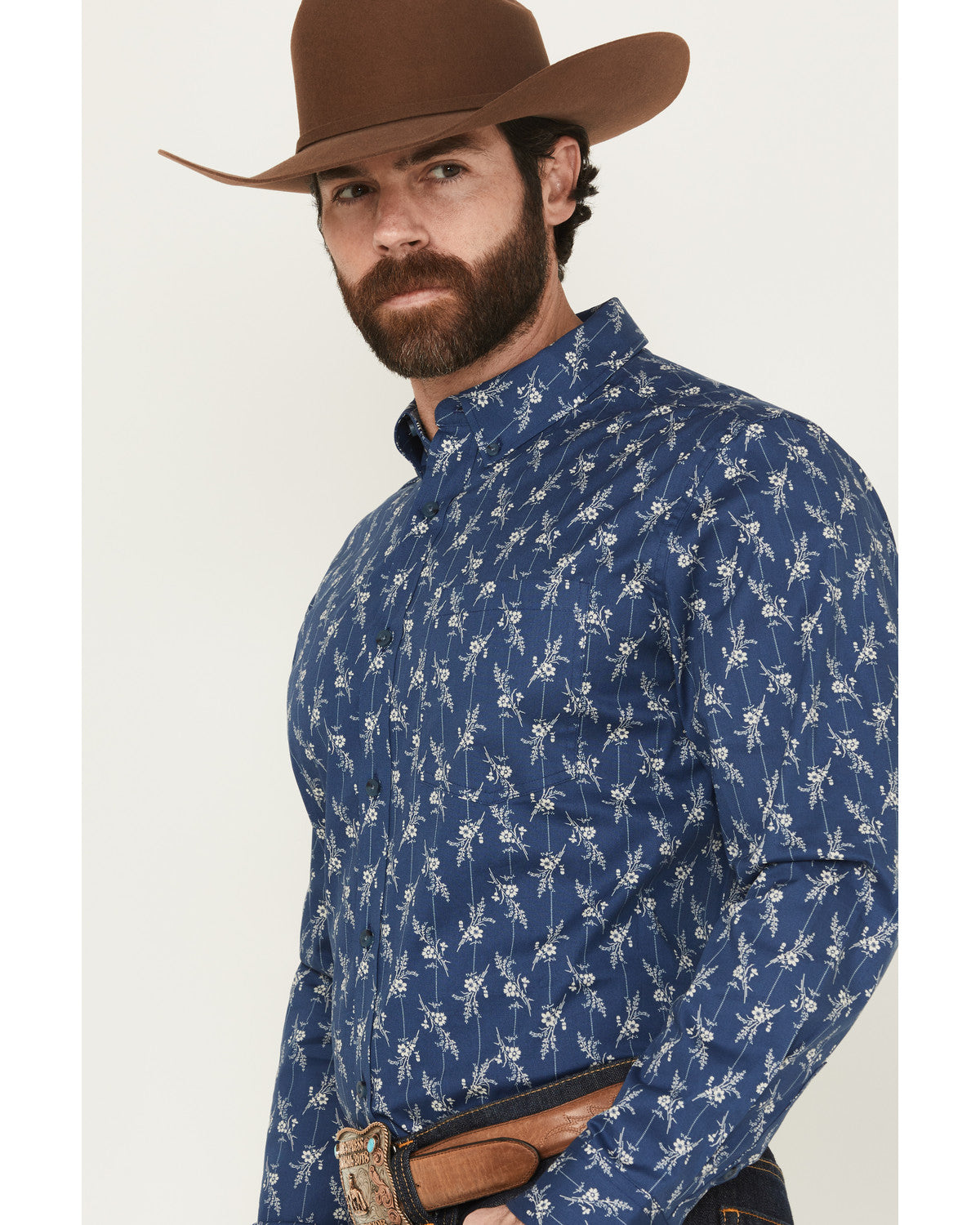 Men's Gila Grove Floral Striped Long Sleeve Button-Down Str Blue