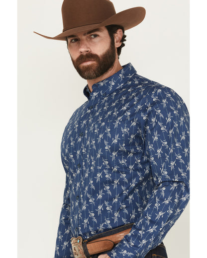 Men's Gila Grove Floral Striped Long Sleeve Button-Down Str Blue