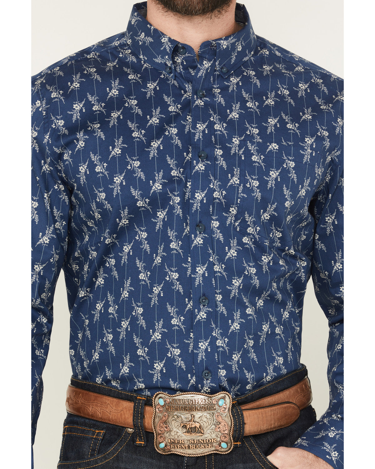 Men's Gila Grove Floral Striped Long Sleeve Button-Down Str Blue