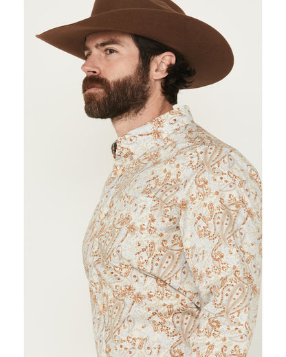 Men's Porter Floral Print Long Sleeve Button-Down Stretch W Cream