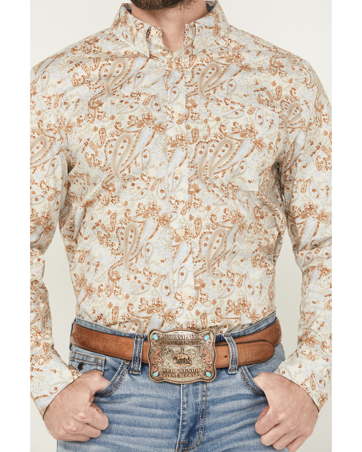 Men's Porter Floral Print Long Sleeve Button-Down Stretch W Cream