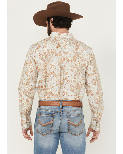 Men's Porter Floral Print Long Sleeve Button-Down Stretch W Cream