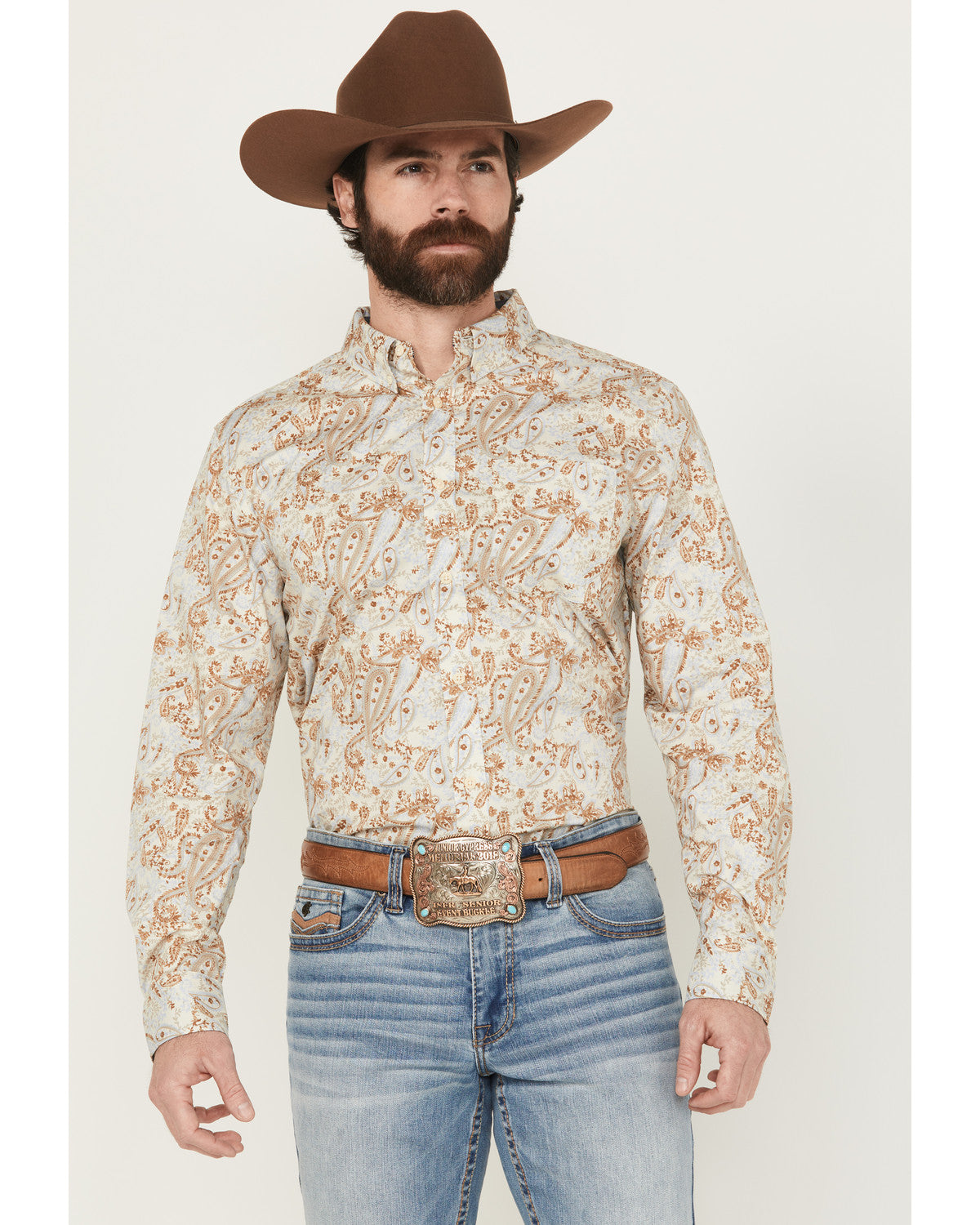 Men's Porter Floral Print Long Sleeve Button-Down Stretch W Cream