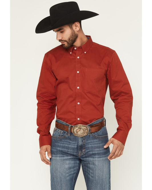 Men's Basic Twill Long Sleeve Button-Down Performance Weste Red