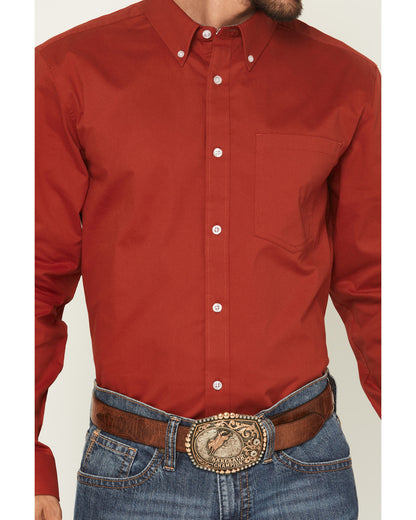 Men's Basic Twill Long Sleeve Button-Down Performance Weste Red