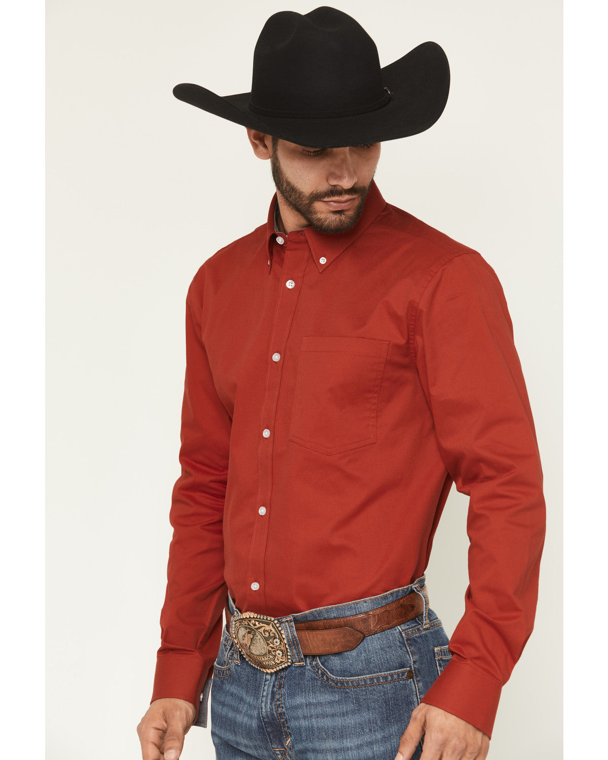 Men's Basic Twill Long Sleeve Button-Down Performance Weste Red