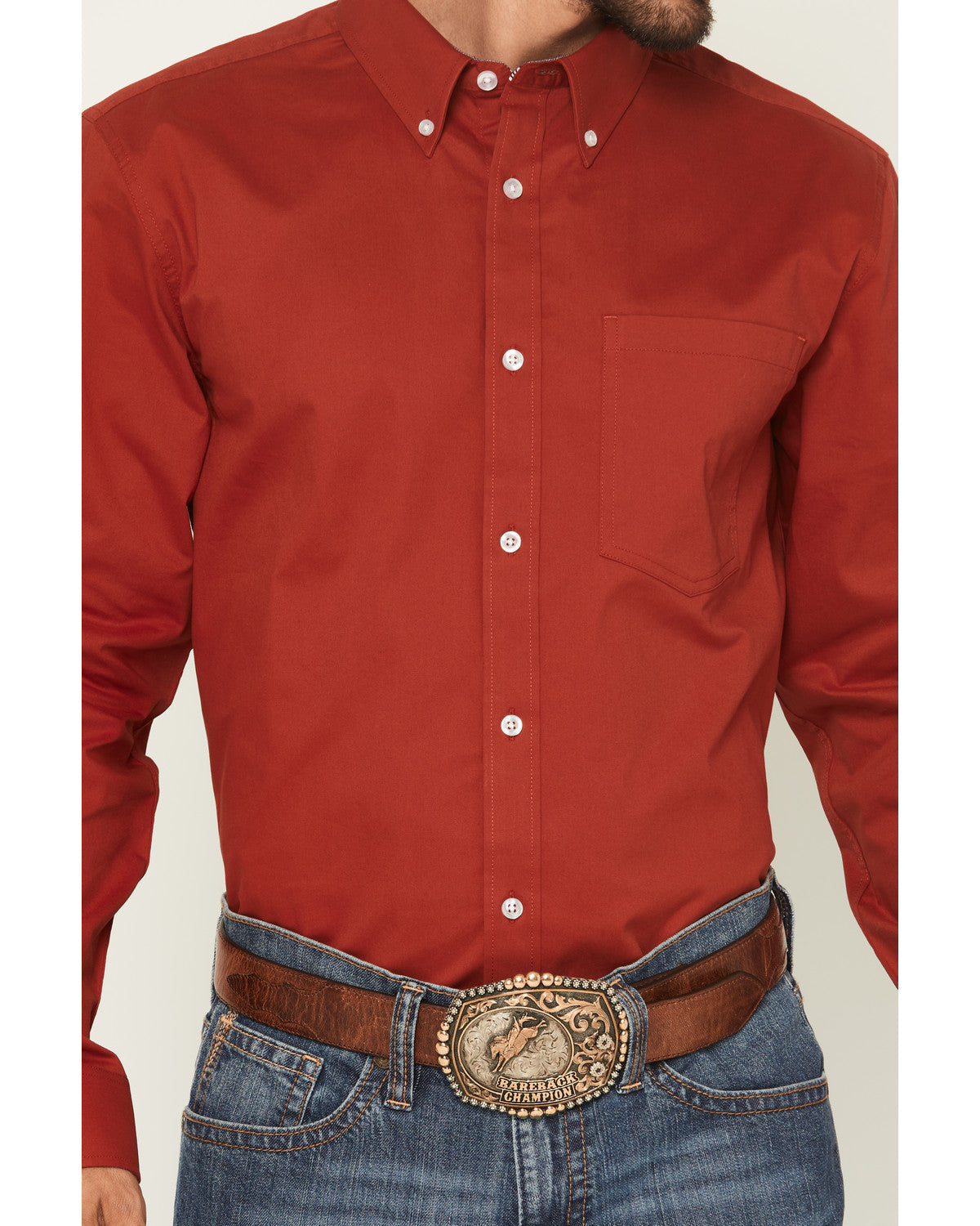Men's Basic Twill Long Sleeve Button-Down Performance Weste Red