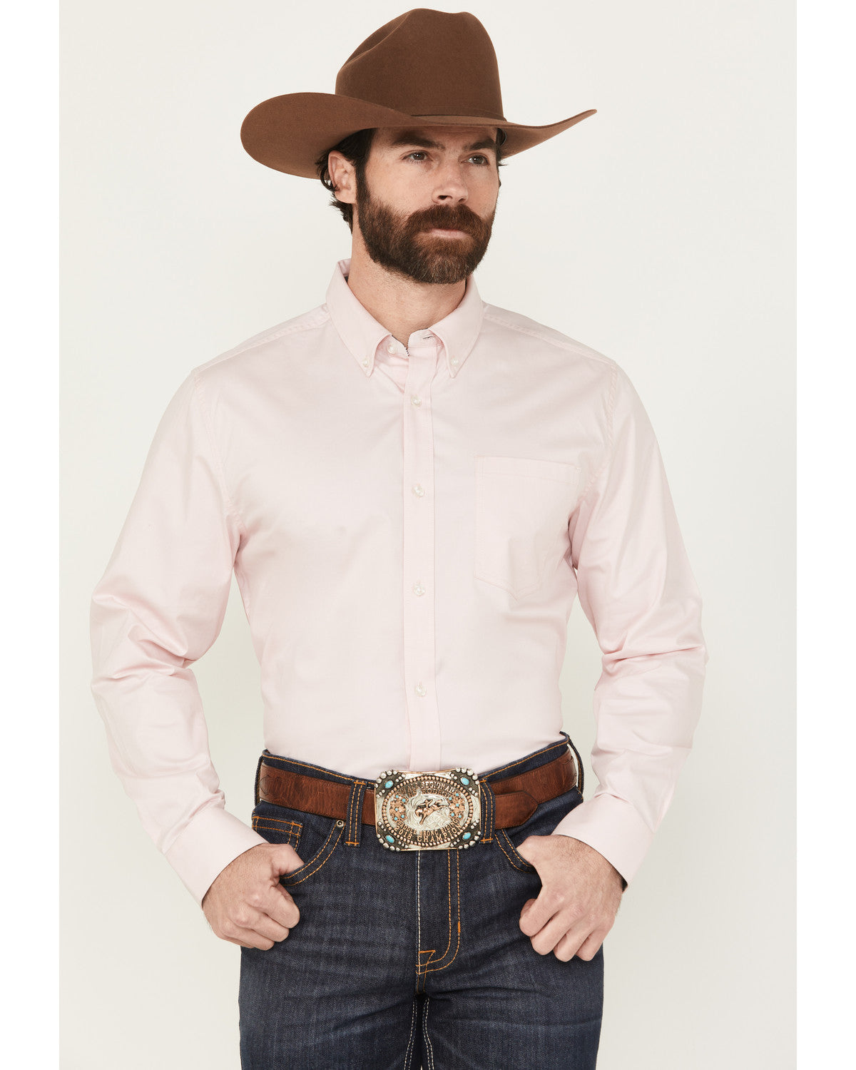 Men's Performance Twill Solid Long Sleeve Button-Down Stret Pink