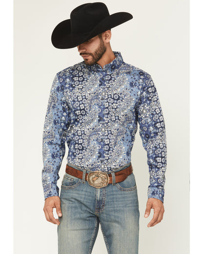Men's Ride 'Em Cowboy Paisley Print Long Sleeve Button-Down Blue