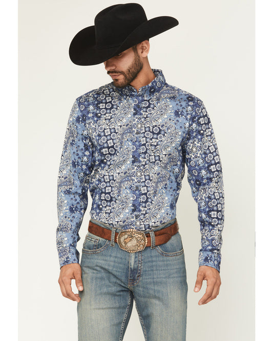 Men's Ride 'Em Cowboy Paisley Print Long Sleeve Button-Down Blue
