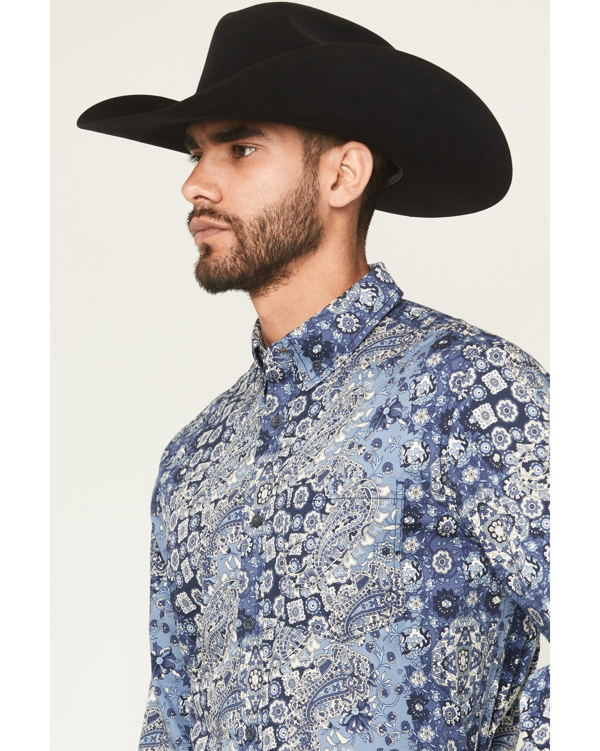 Men's Ride 'Em Cowboy Paisley Print Long Sleeve Button-Down Blue