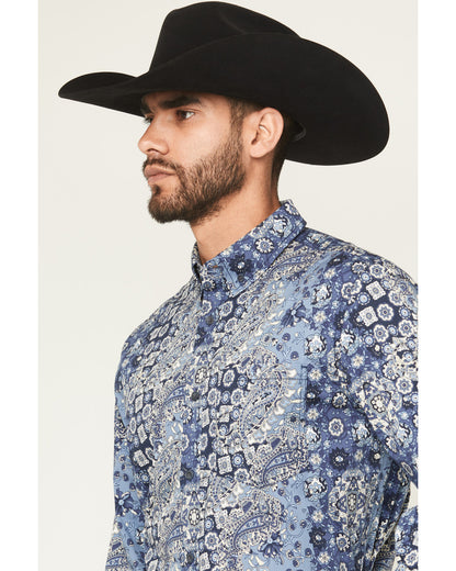 Men's Ride 'Em Cowboy Paisley Print Long Sleeve Button-Down Blue