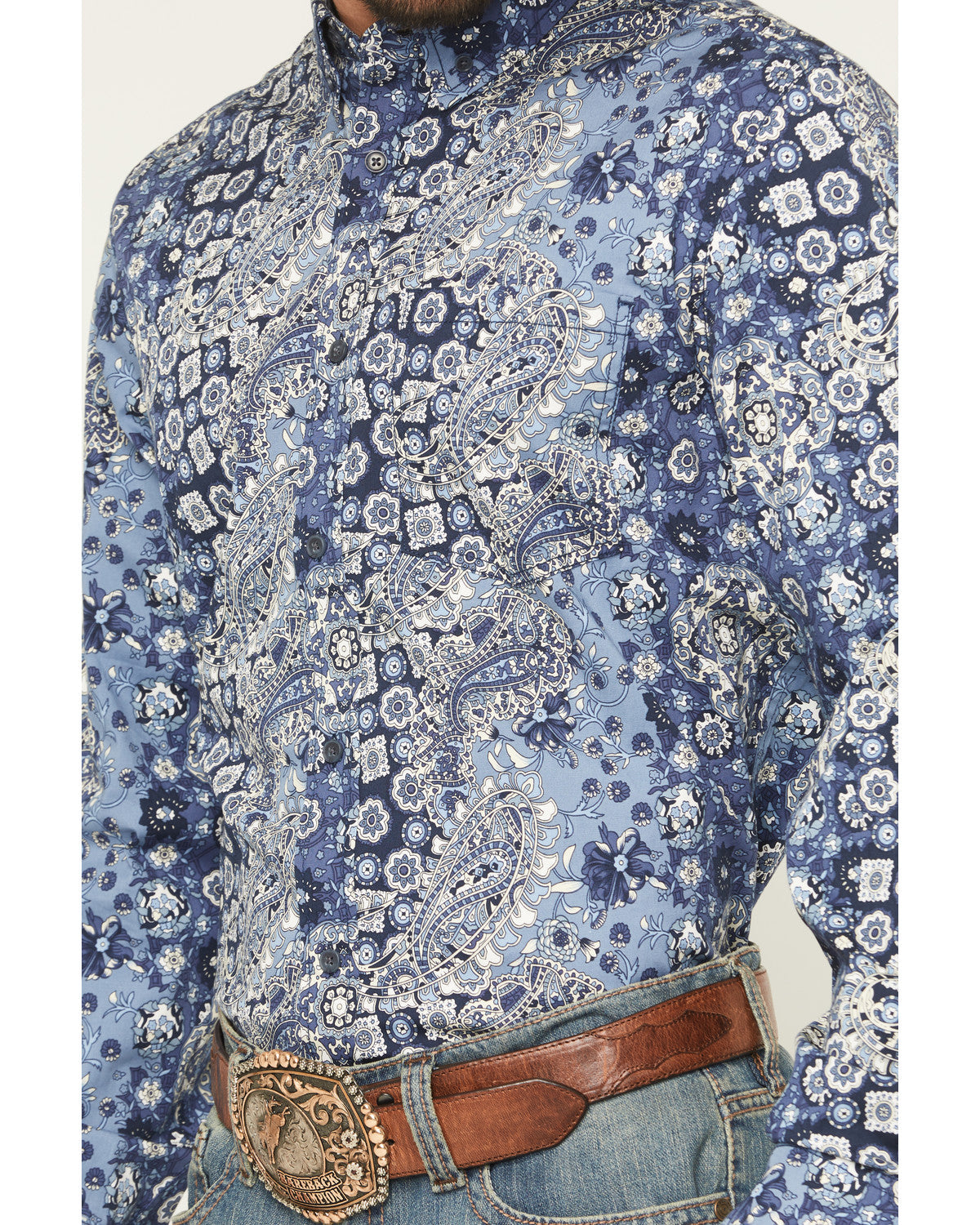 Men's Ride 'Em Cowboy Paisley Print Long Sleeve Button-Down Blue