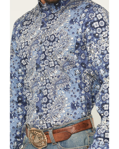 Men's Ride 'Em Cowboy Paisley Print Long Sleeve Button-Down Blue