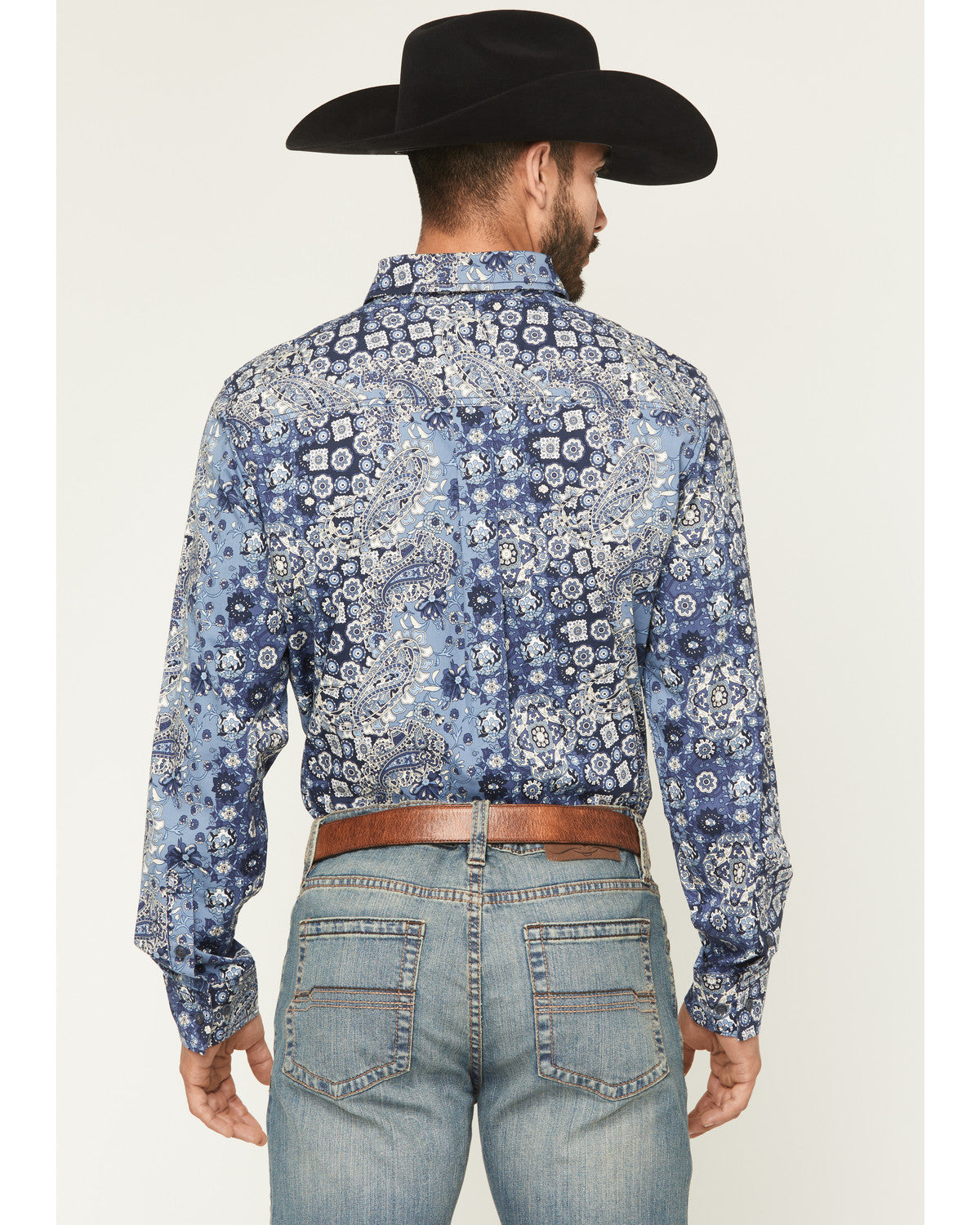 Men's Ride 'Em Cowboy Paisley Print Long Sleeve Button-Down Blue