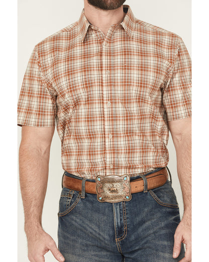 Men's Cowboy Chic Plaid Print Short Sleeve Button-Down Stre Cream