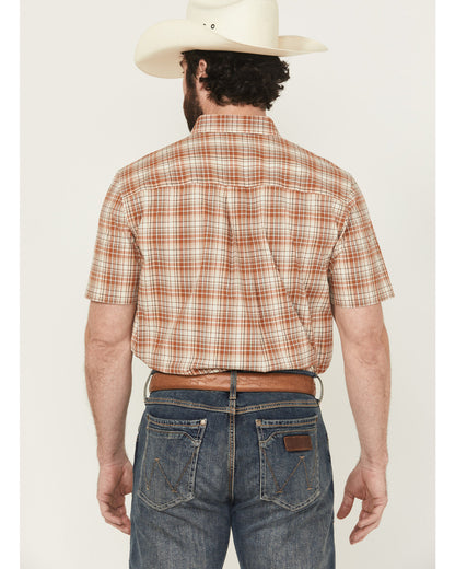 Men's Cowboy Chic Plaid Print Short Sleeve Button-Down Stre Cream