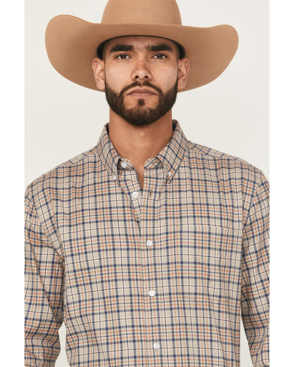 Men's Let's Mosey Plaid Print Long Sleeve Button-Down Stret Grey