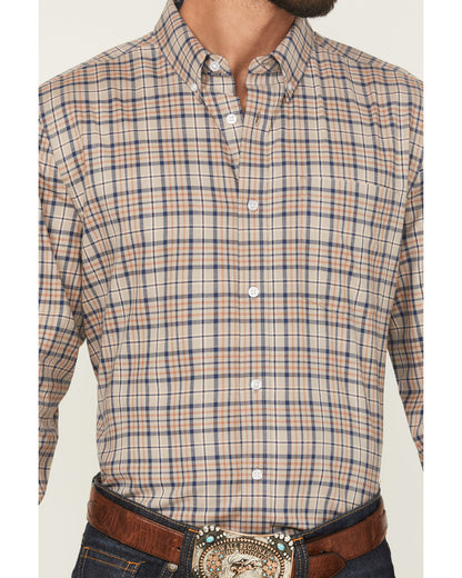Men's Let's Mosey Plaid Print Long Sleeve Button-Down Stret Grey