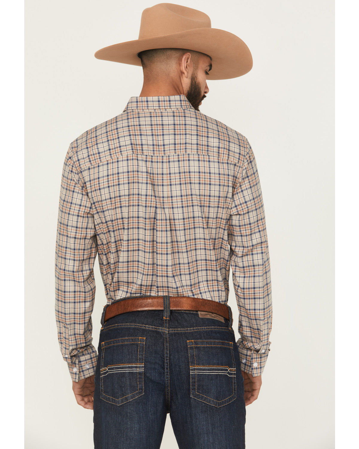 Men's Let's Mosey Plaid Print Long Sleeve Button-Down Stret Grey