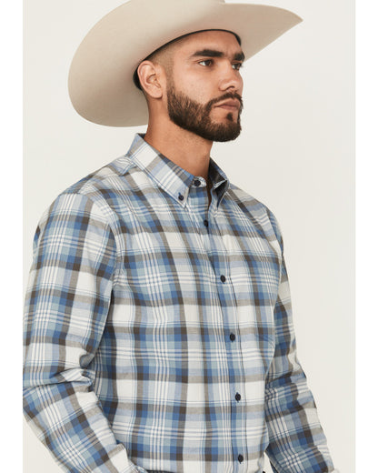 Men's Howdy Duty Plaid Print Long Sleeve Button-Down Wester Blue