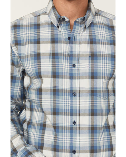 Men's Howdy Duty Plaid Print Long Sleeve Button-Down Wester Blue