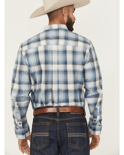 Men's Howdy Duty Plaid Print Long Sleeve Button-Down Wester Blue