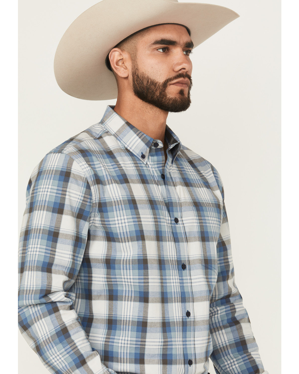 Men's Howdy Duty Plaid Print Long Sleeve Button-Down Wester Blue