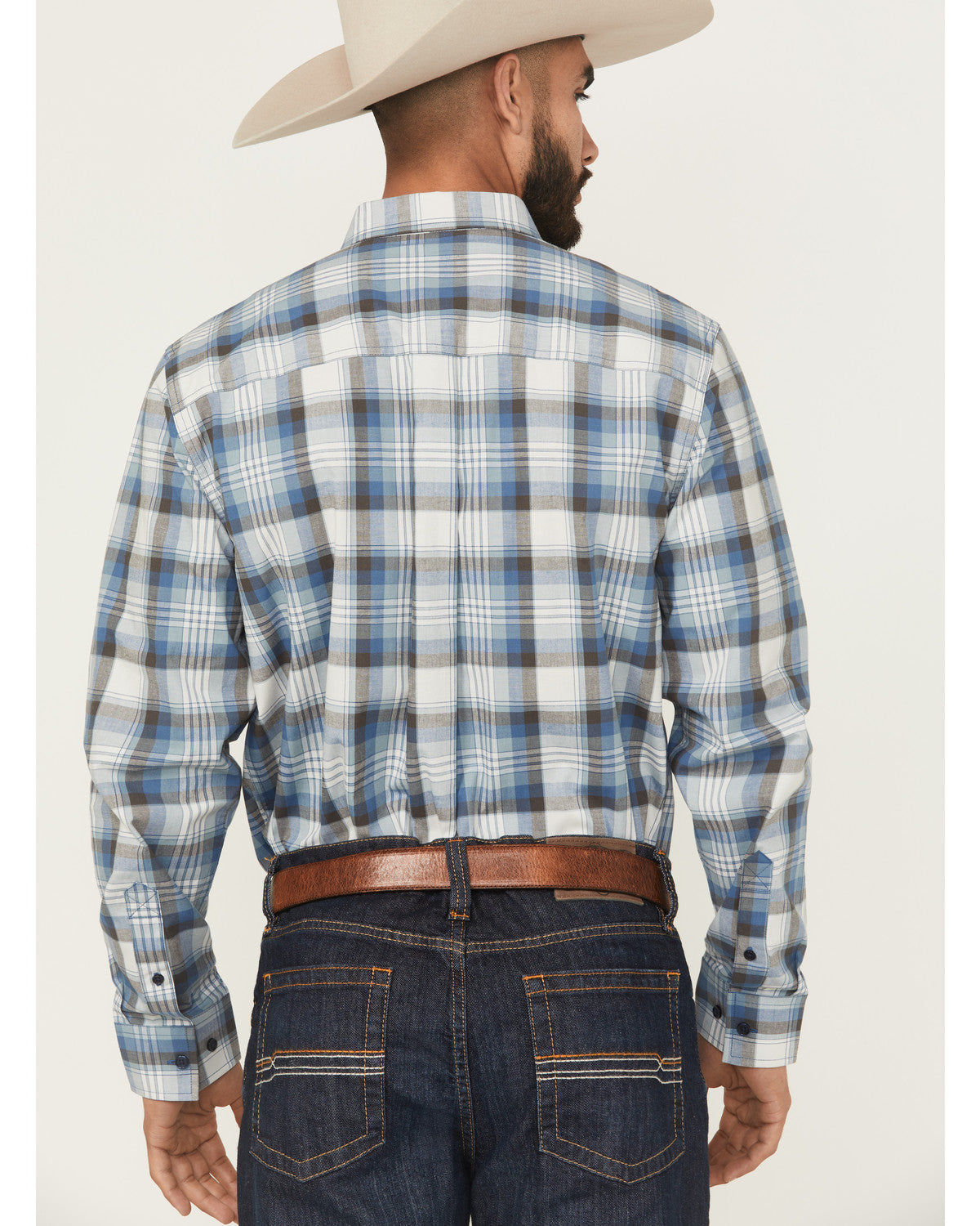 Men's Howdy Duty Plaid Print Long Sleeve Button-Down Wester Blue