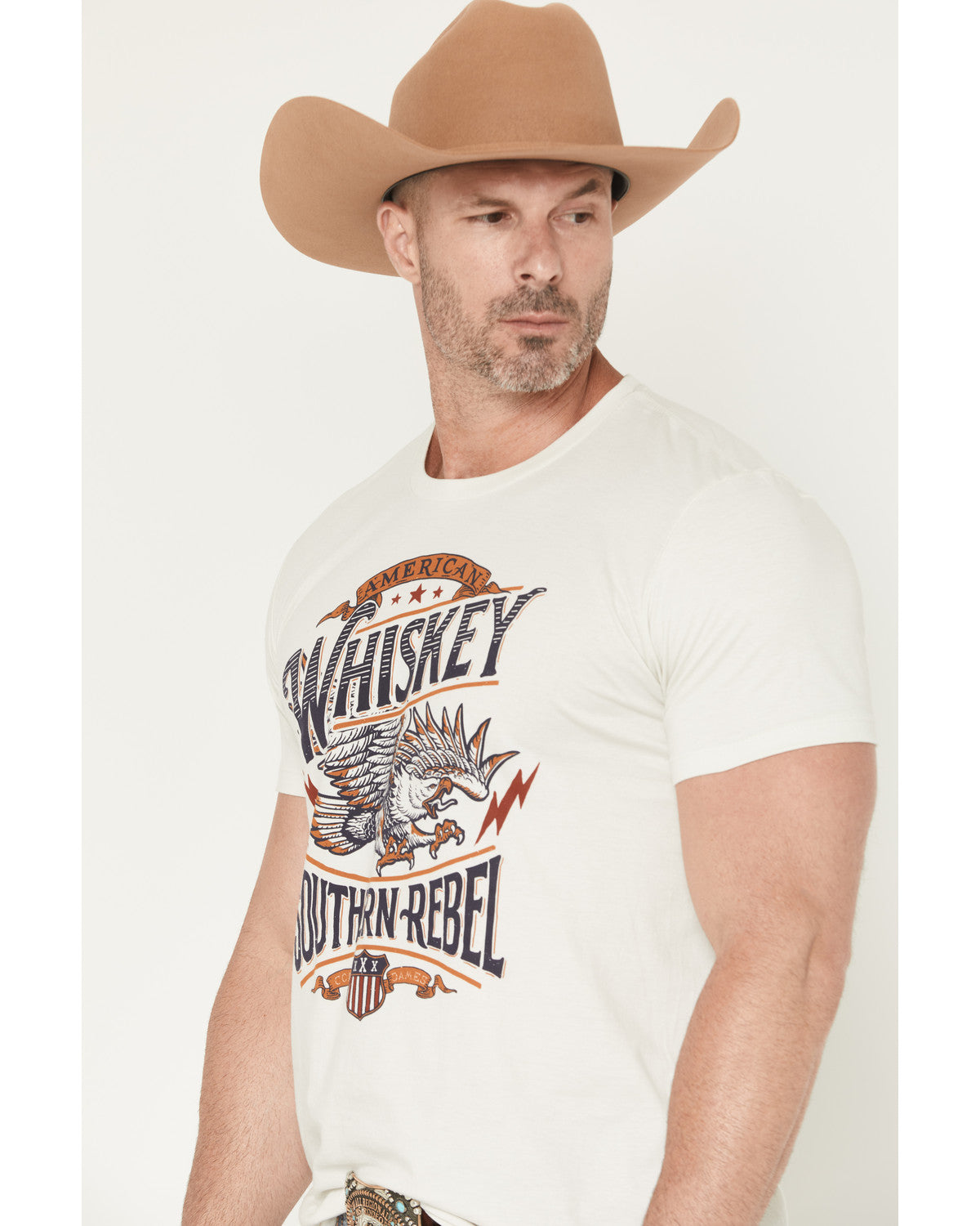Men's American Whiskey Short Sleeve Graphic T-Shirt Cream