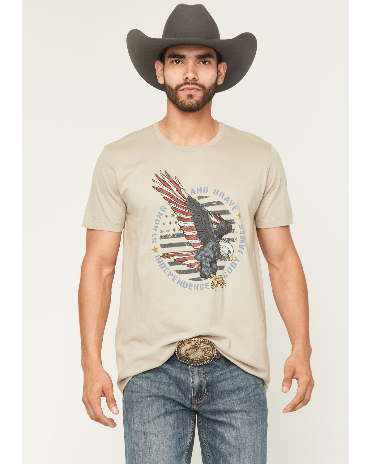 Men's Strong And Brave Short Sleeve Graphic T-Shirt Tan