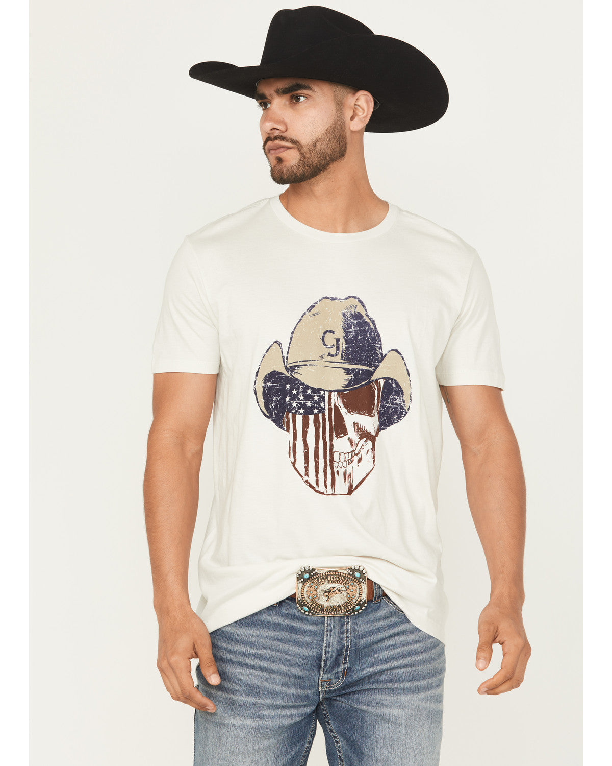 Men's Best Friend Americana Skull Short Sleeve Graphic T-Sh Cream
