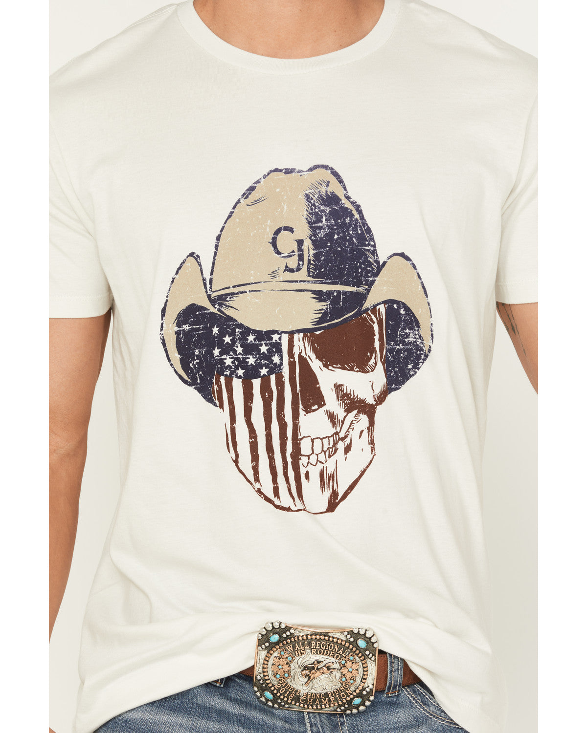 Men's Best Friend Americana Skull Short Sleeve Graphic T-Sh Cream