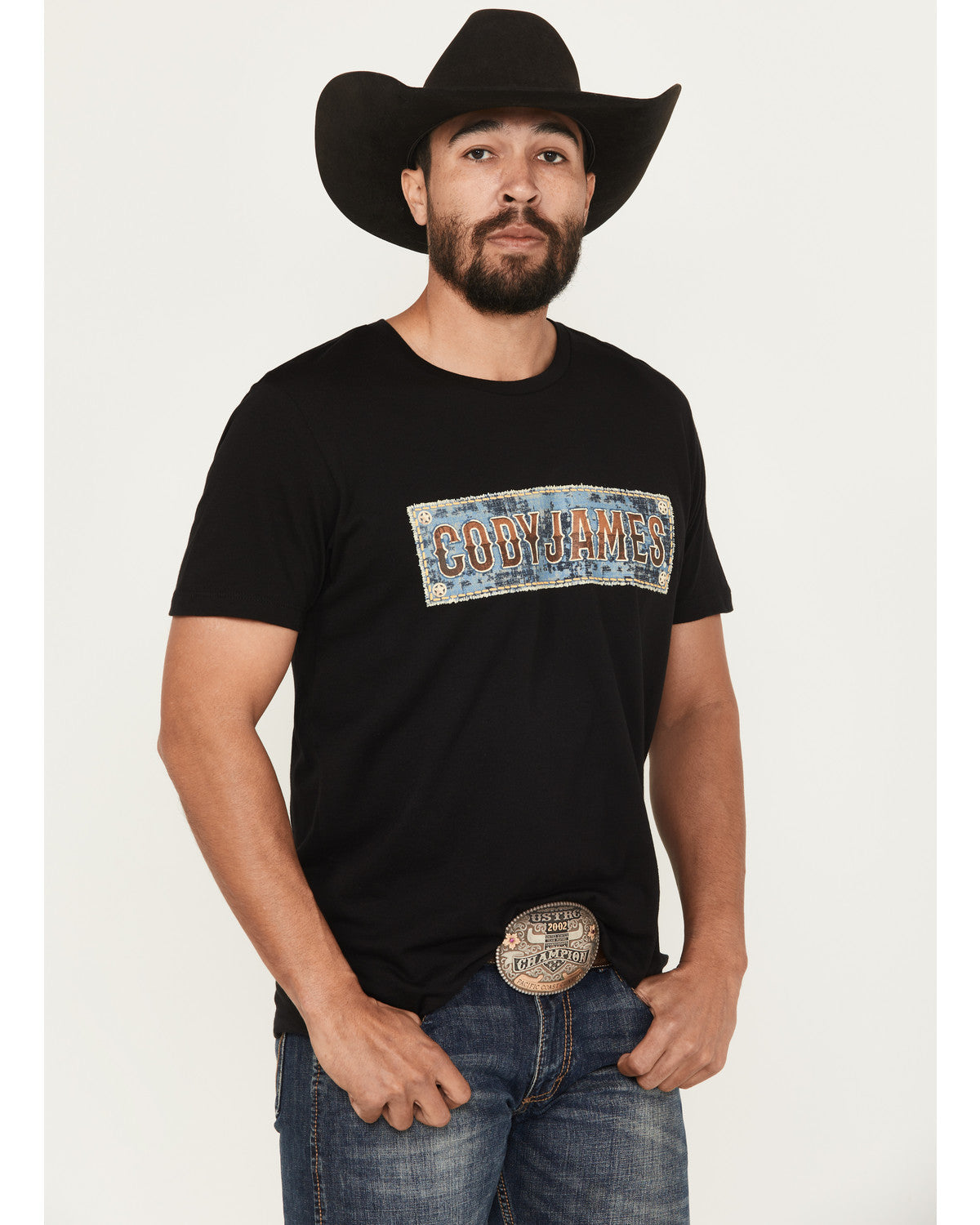 Men's Denim Patch Logo Short Sleeve Graphic Tee Black