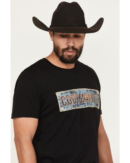 Men's Denim Patch Logo Short Sleeve Graphic Tee Black