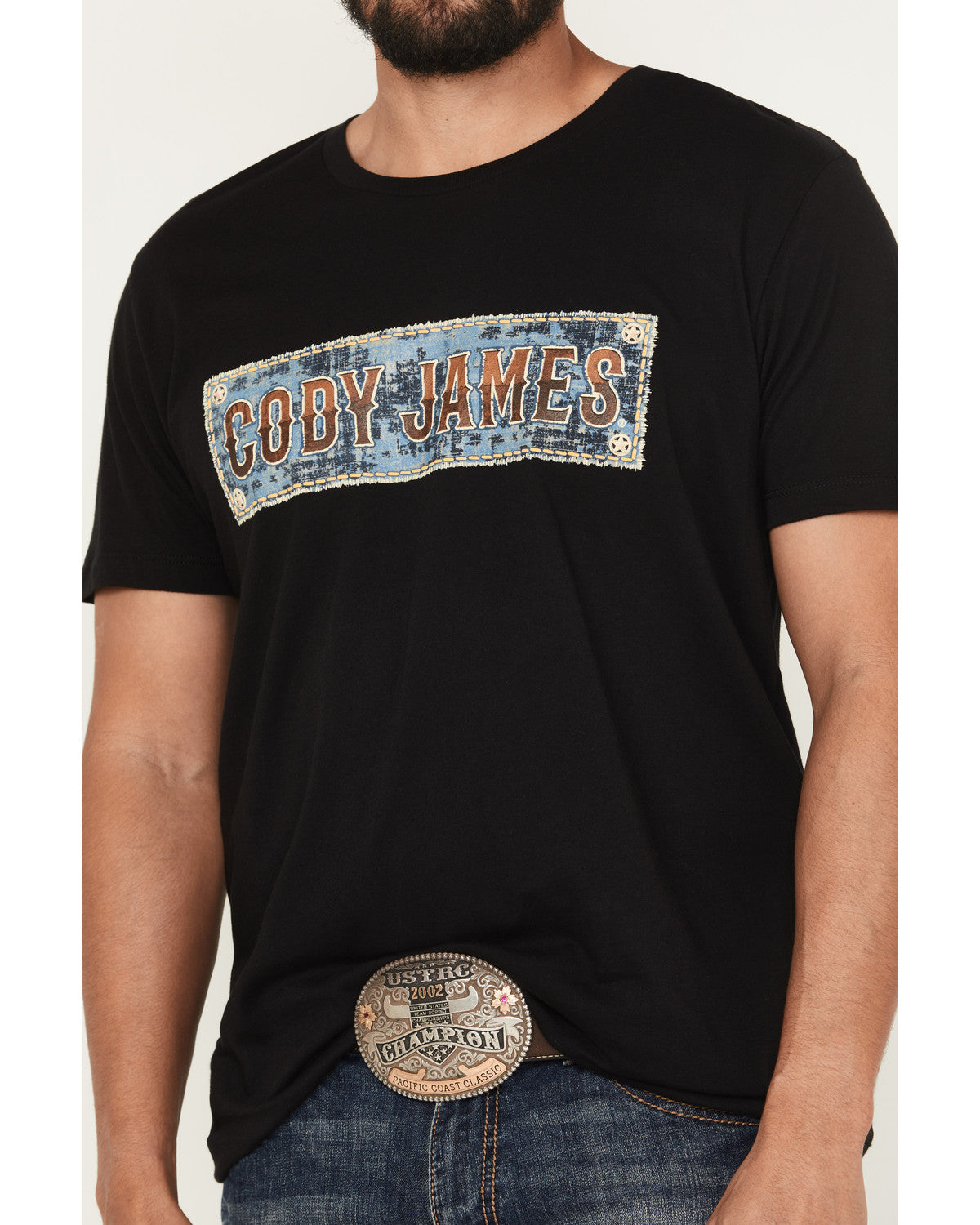 Men's Denim Patch Logo Short Sleeve Graphic Tee Black