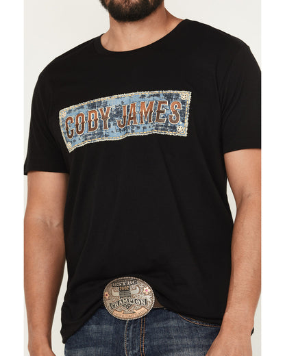 Men's Denim Patch Logo Short Sleeve Graphic Tee Black