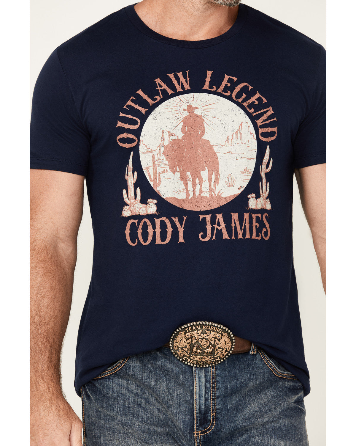Men's Legendary Desert Cowboy Short Sleeve Graphic T-Shirt Navy