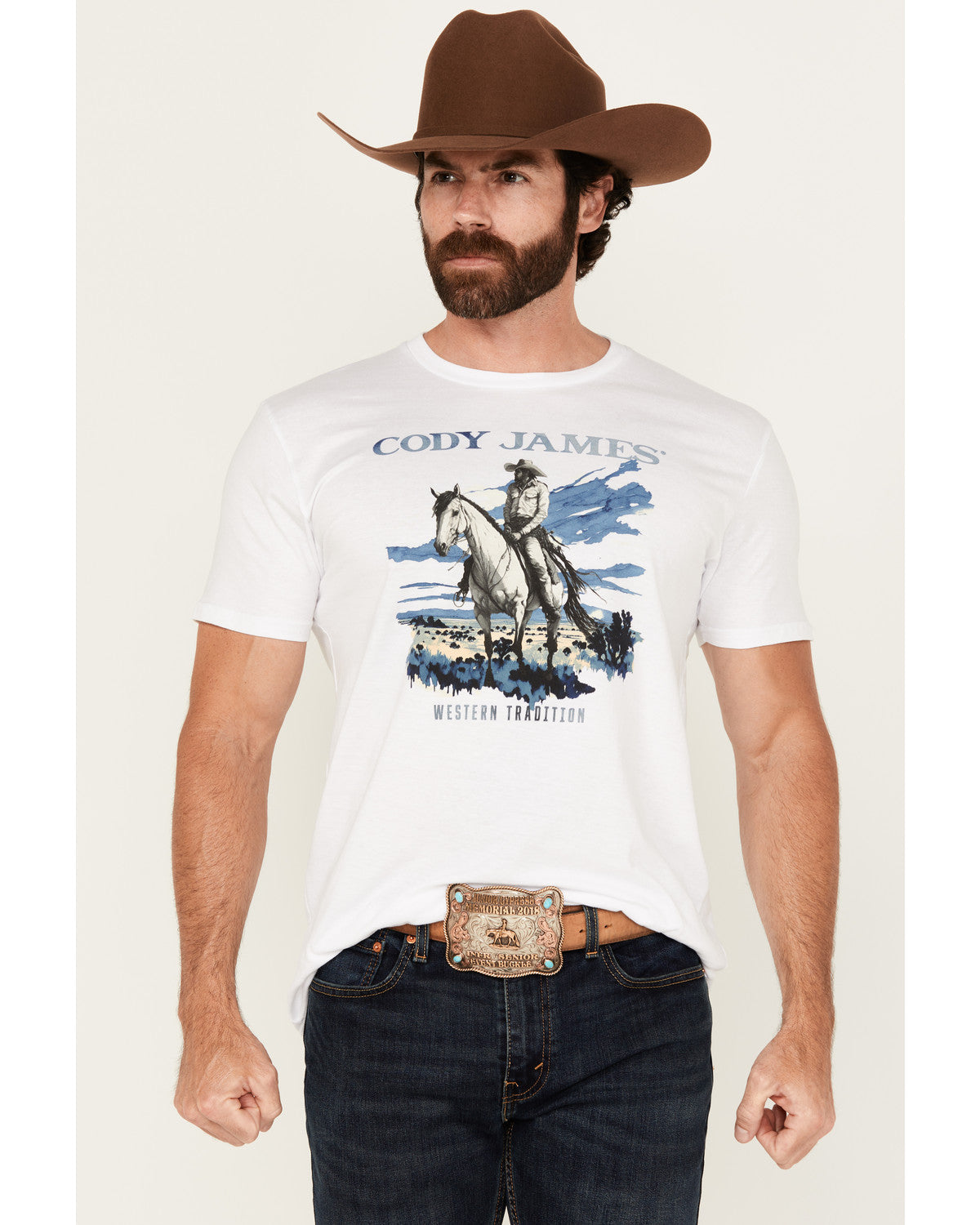 Men's Western Tradition Cowboy Short Sleeve Graphic T-Shirt White