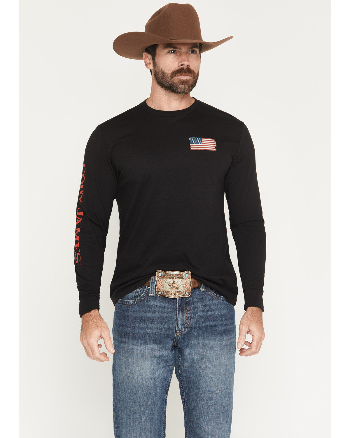 Men's Americana Logo Long Sleeve Graphic T-Shirt Black