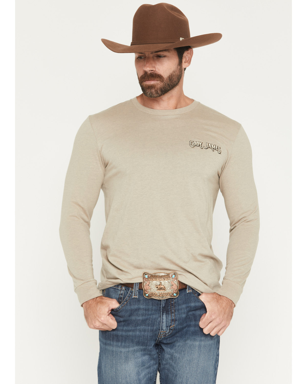 Men's Cowboy Sunset Long Sleeve Graphic T-Shirt Tan