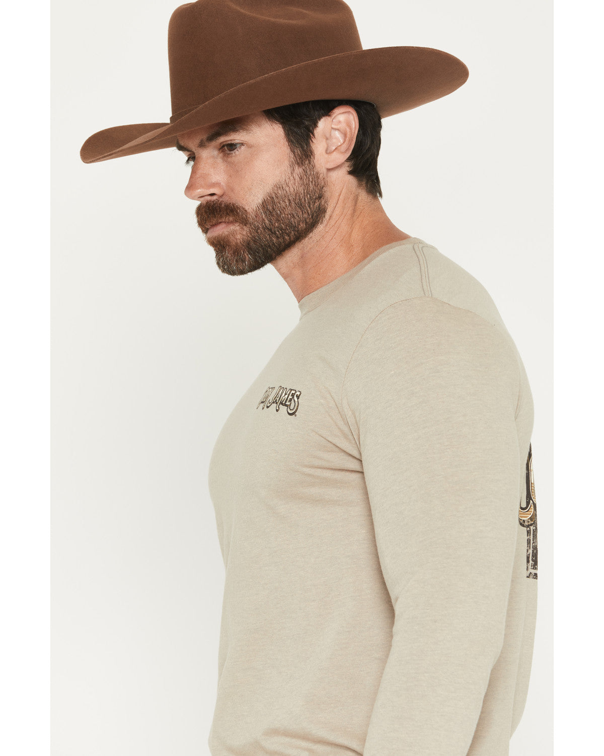 Men's Cowboy Sunset Long Sleeve Graphic T-Shirt Tan