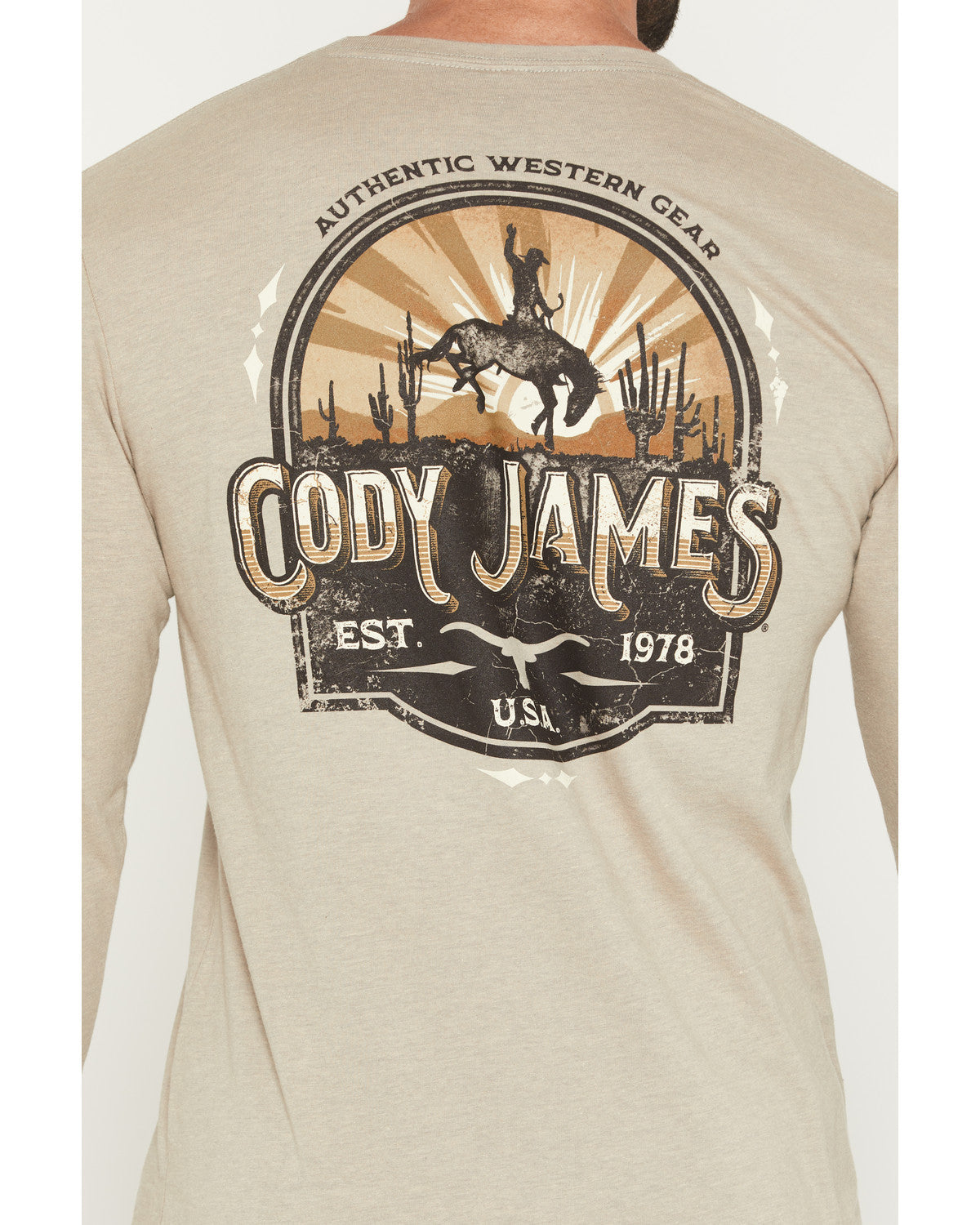 Men's Cowboy Sunset Long Sleeve Graphic T-Shirt Tan