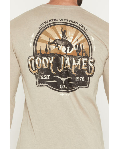 Men's Cowboy Sunset Long Sleeve Graphic T-Shirt Tan