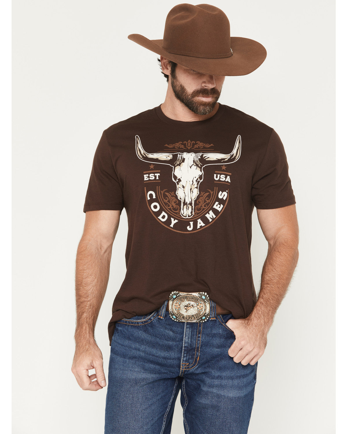 Men's USA Steerehead Short Sleeve Graphic T-Shirt Dark Brown