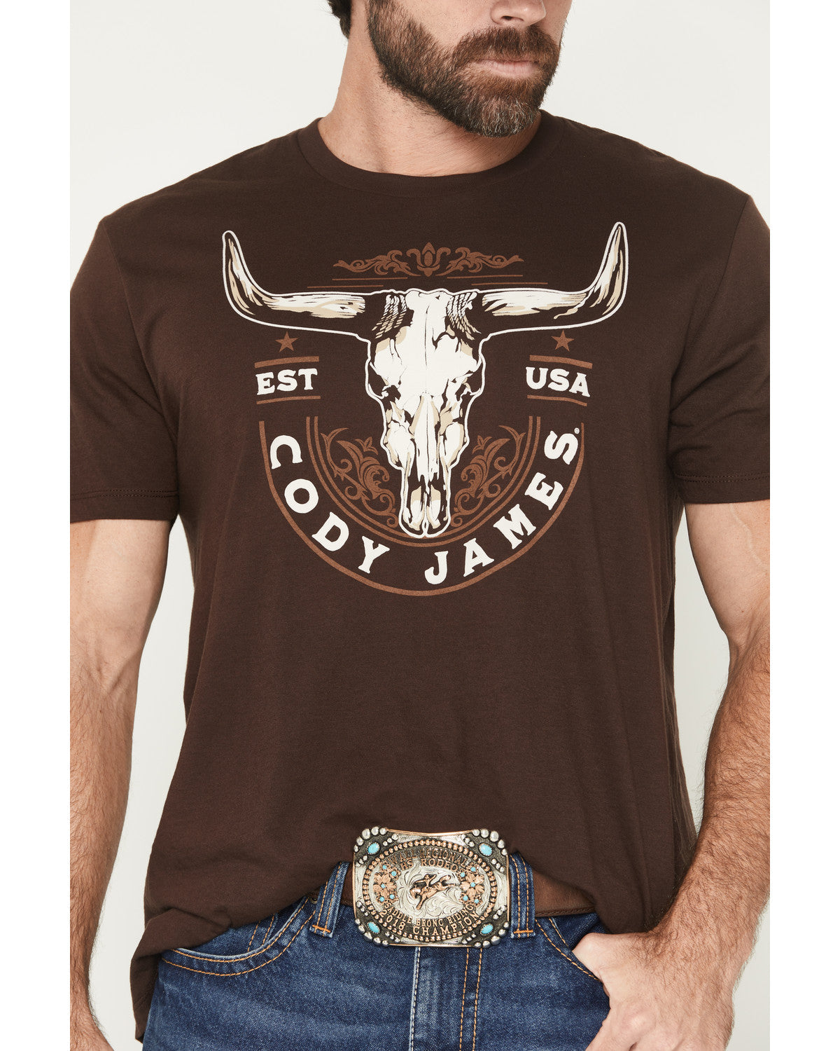 Men's USA Steerehead Short Sleeve Graphic T-Shirt Dark Brown